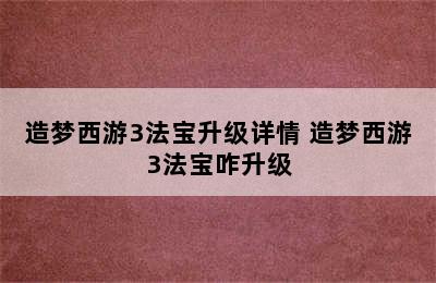 造梦西游3法宝升级详情 造梦西游3法宝咋升级